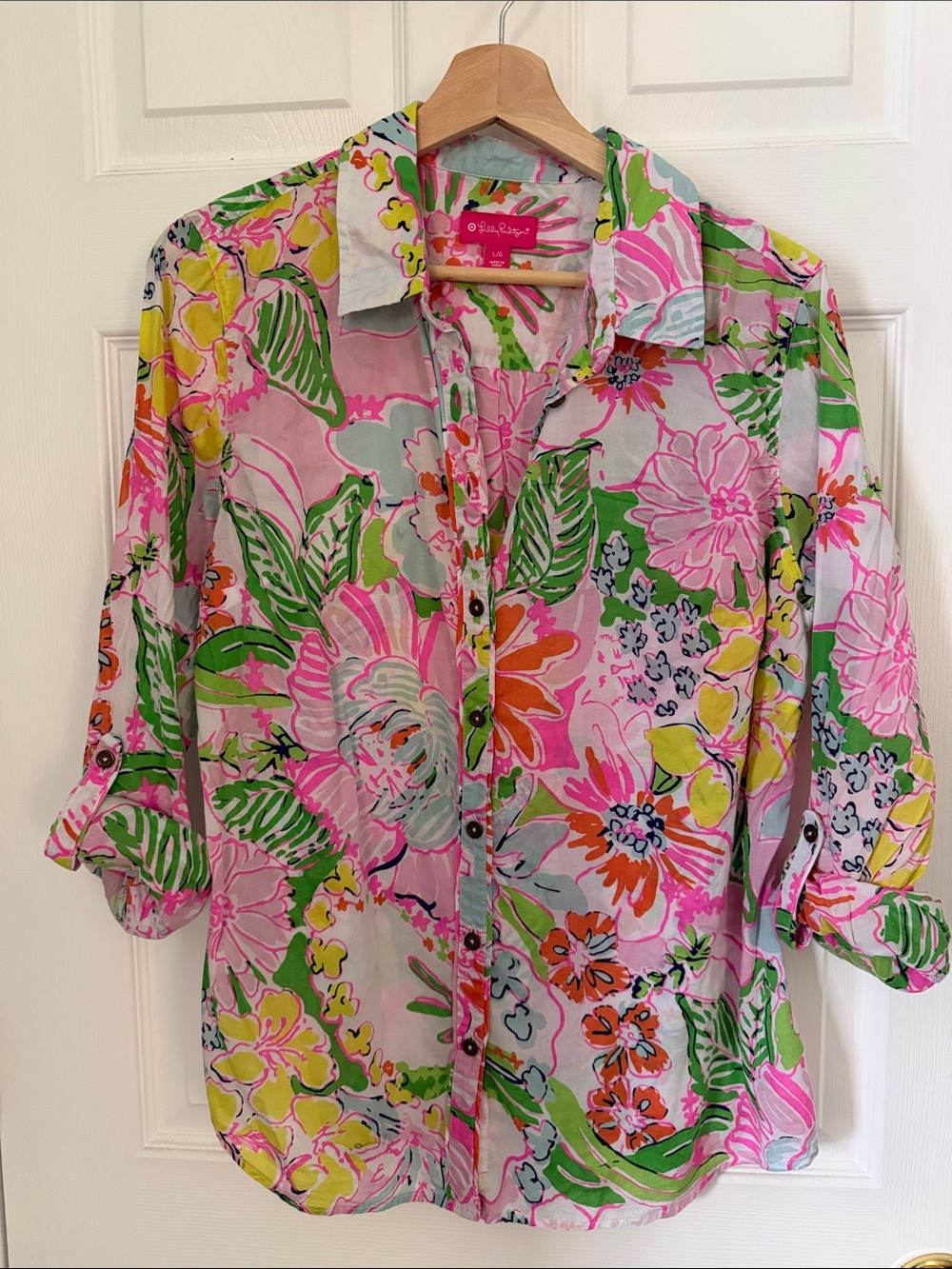 Lilly Pulitzer for Target Floral Button-Down in Pink, Green & Yellow
